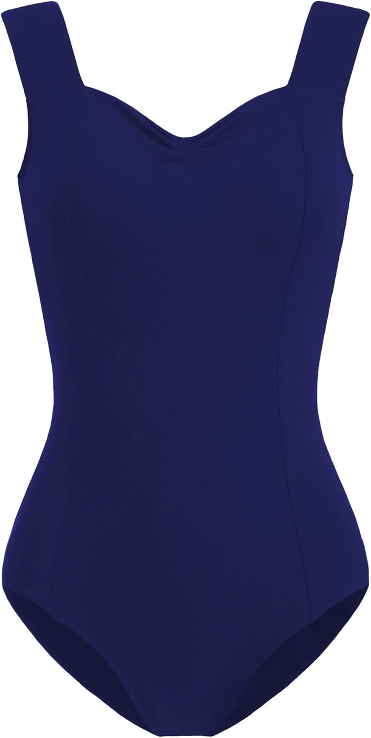 HROYL Women's Wide Strap Ballet Leotards, Tank Leotard with Princess Neckline Dance Bodysuit Top for Gymnastics Performance