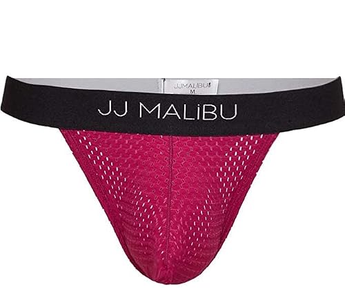 JJ Malibu Men's Stretchy Elastic Breathable Bikini Brief Thong Jockstrap Underwear,MaroonMesh,Large
