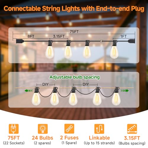 50% Off Larkvue 75FT Dimmable Outdoor LED String Lights - Image 4