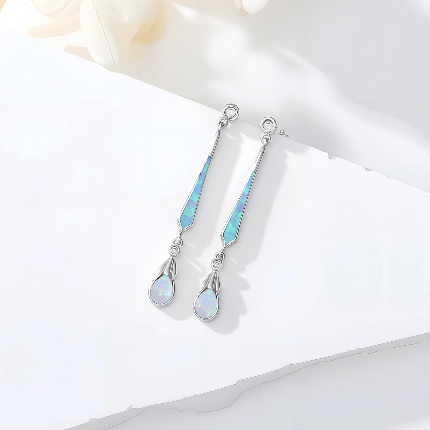 925 Sterling Silver Teardrop Opal Stud Earrings Dainty Pear October Birthstone Stud Earrings Birthday Jewelry Gift for Women - Image 3