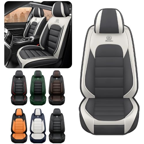 Iceleather Car Seat Covers for Toyota FJ Cruiser 2007-2014,Anti-Slip Soft Breathable PU Leather Seat Cover with Storage Pockets(Gray&White,Full Set)