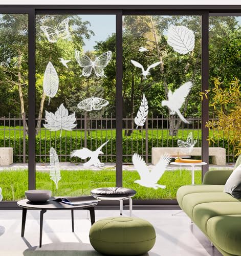 25 Stück Fensteraufkleber Vogelschutz, Groß Größe Vogelschutz Aufkleber für Fenster, Transparente Aufkleber zur Verhinderung von Vogelschlägen auf Glas (Weiß)