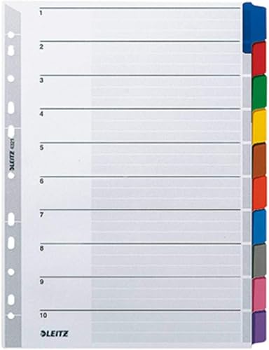 Leitz 43210000 Blank Folder Dividers 1-10 Cardboard for A4 with Cover Sheet 10 Dividers Reinforced Perforated Edge and Colourful Tabs