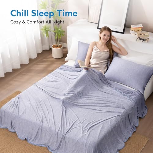 Image of HOMFINE Cooling Blanket for Hot Sleepers Oversized Size, Blue 120 inchx120 inch | Dual-sided mica nylon cool, Q-Max 0.439 instant cool, Lightweight & breathable for night sweats & menopause, Machine washable