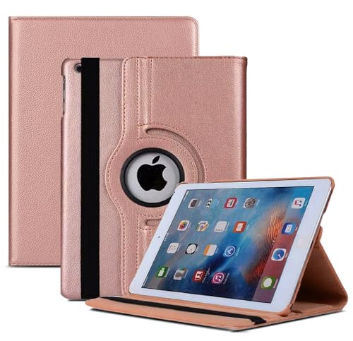 World Biz Rotating Case for iPad 9.7 2018/2017 / iPad Air 2 / iPad Air (9.7) - 360 Degree Rotation Multi-Angle Viewing Stand Shockproof PU Leather Book Style Flip Auto Sleep/Wake (Rose Gold)