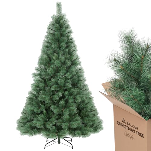 SALCAR Árbol de Navidad Artificial de 210 cm, Pino (diámetro Aprox. 122 cm) con Soporte de Metal, Sistema de Plegado rápido, 2,1 m para Interiores, fácil Montaje