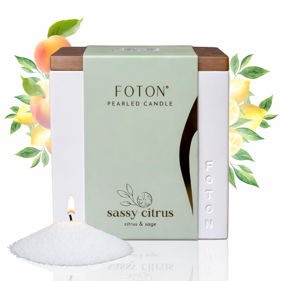Foton Pearled Candle Le Cube - Set di vasi quadrati in cemento da 473,6 g, profumati agli agrumi, ricaricabile, candela profumata alla sabbia con 15 stoppini, candele decorative naturali atossiche per