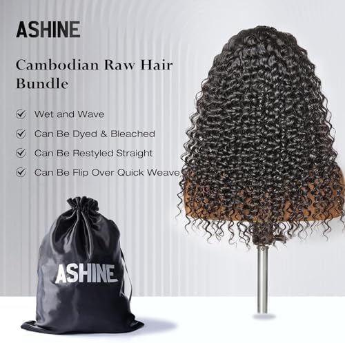ASHINE Human Hair Bundle Deep Wave Unprocessed Cambodian Raw Hair 26 Inch, Flip Over Quick Weave Wet and Wave Bundles for Women Natural Black — view 6