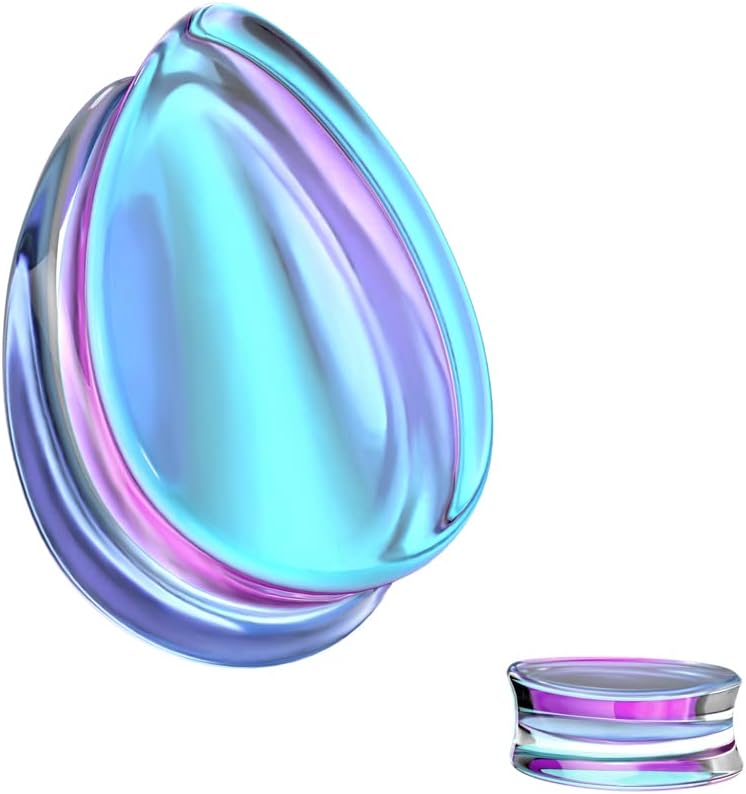 Pierced Owl Purple Iridescent Glass Tear Drop Shaped Double Flared Plug Gauges, Sold as a Pair (19mm (3/4")) - Image 3