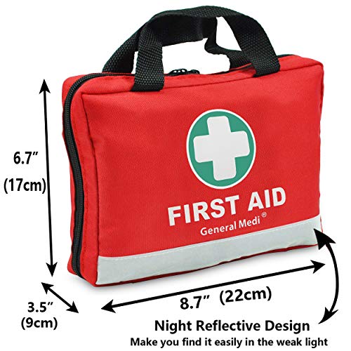 First Aid Kit -309 Pieces- Reflective Bag Design - Including Eyewash, Bandages, Moleskin Pad and Emergency Blanket for Travel, Home, Office, Car, Camping, Workplace