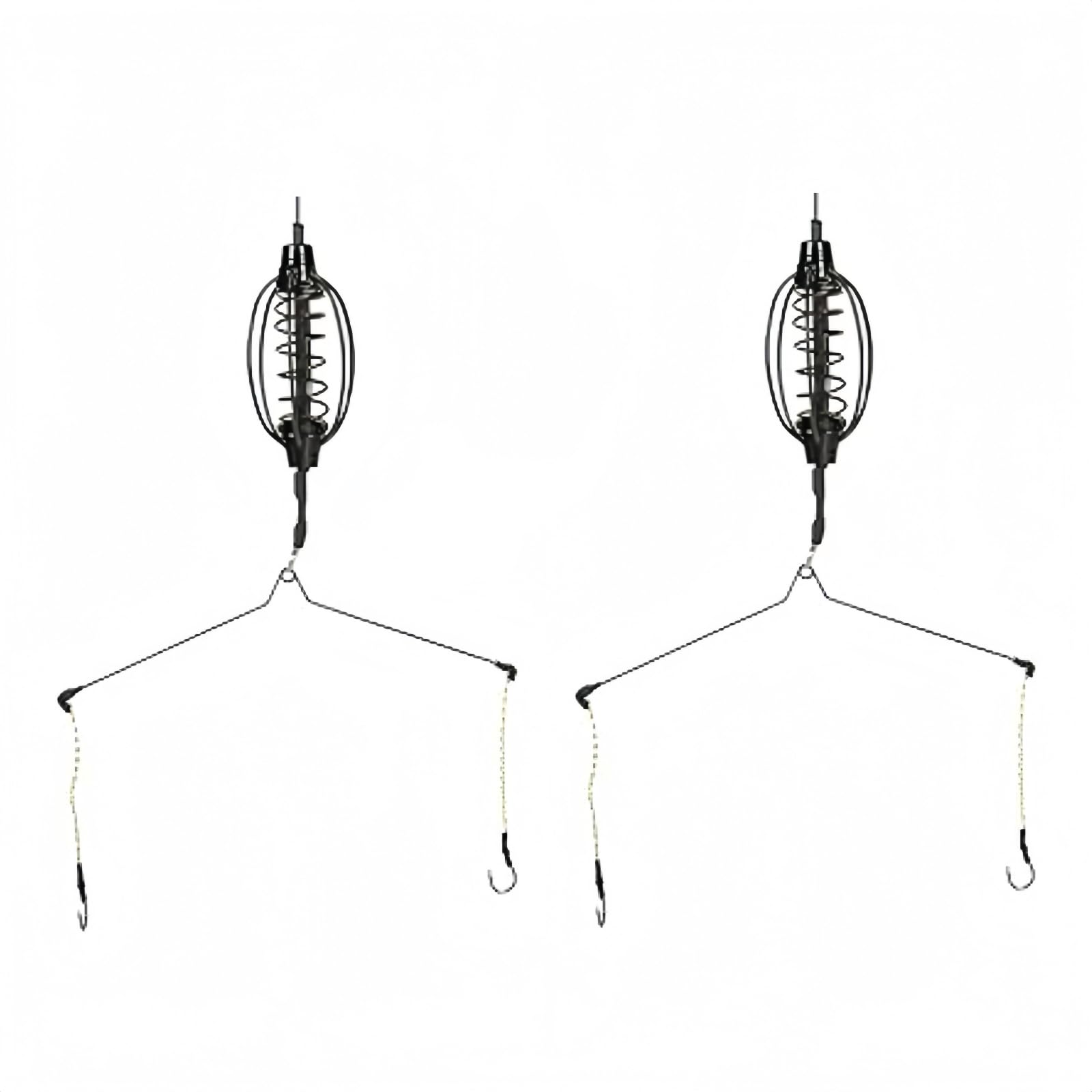 2Pcs Black Carp Fishing Feeder Baits Cage, Fish Feeder with Holder, Inline Methods Fishing Tackle Baits Cage Hook Rigs Set Sinkers Cage Feeder Tackle, Sinkers and Weights