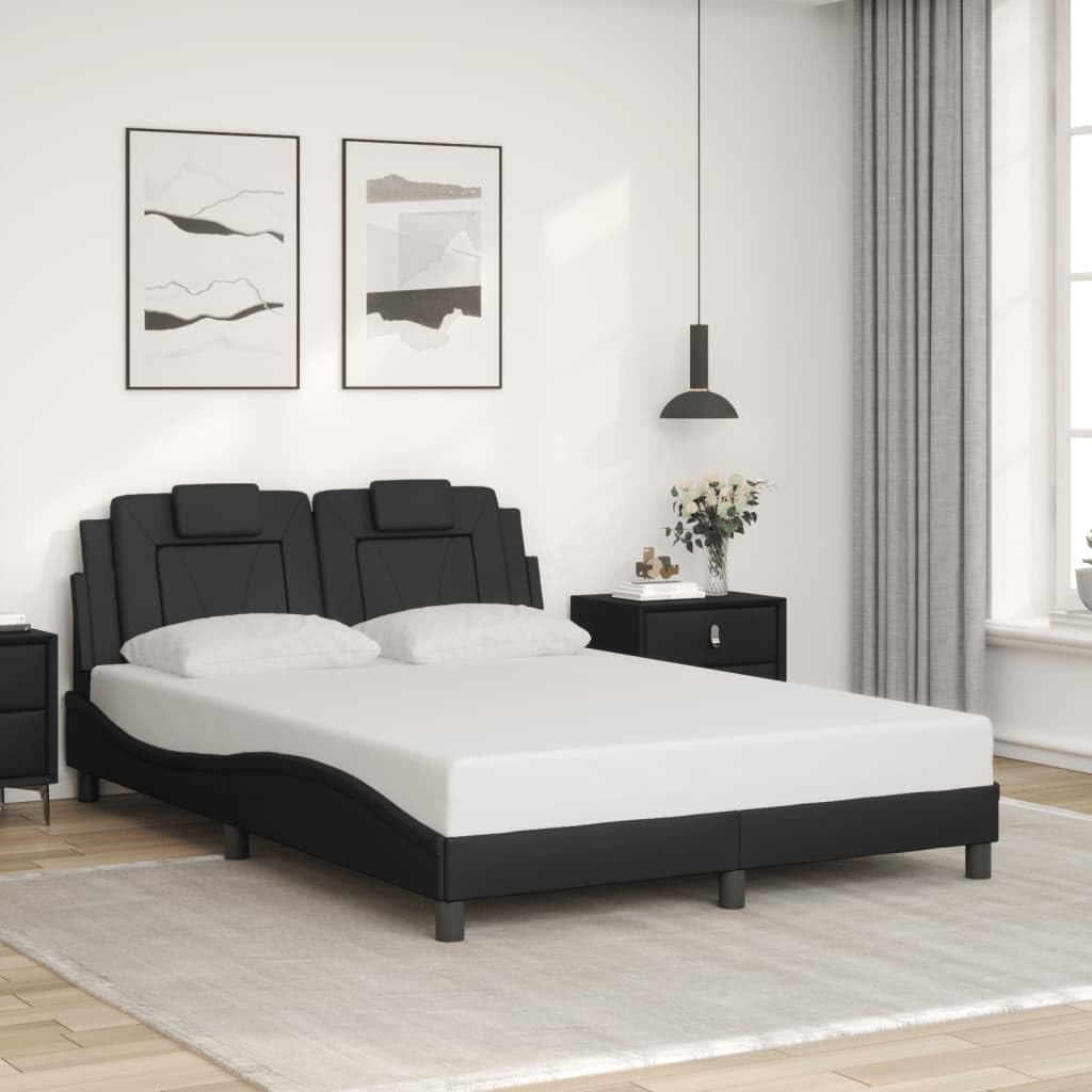 Skóra ekologiczna z oświetleniem LED Viana Szary 140x200 cm | Rama łóżka Viana z LED bez materaca szara 140x200 cm skóra ekologiczna tapicerowana zagłówek listwy ze sklejki pasek LED usb