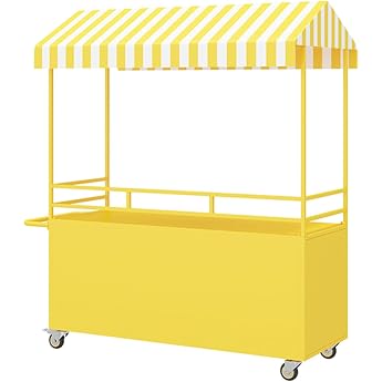 Portable Outdoor Dealer Cart with Sun Canopy, Lockable Wheels, Spacious Worktop and Storage Space for Events and Street Food