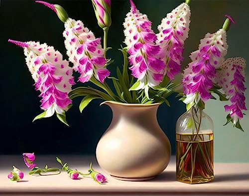 Peinture à l'huile British Foxgloves sur toile de qualité 58x90 cm