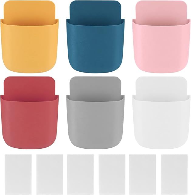 6 Pcs Remote Control Holders, Self-adhesive Remote Control Storage Box, Wall Mounted Phone Holder Organizer for Home, Office, Remote, Pencil, Phone Charging Storage Boxes Holder - 6 Colors