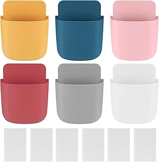 lzijun 6 Pcs Remote Control Holders, Self-adhesive Remote Control Storage Box, Wall Mounted Phone Holder Organizer for Home, Office, Remote, Pencil, Phone Charging Storage Boxes Holder - 6 Colors