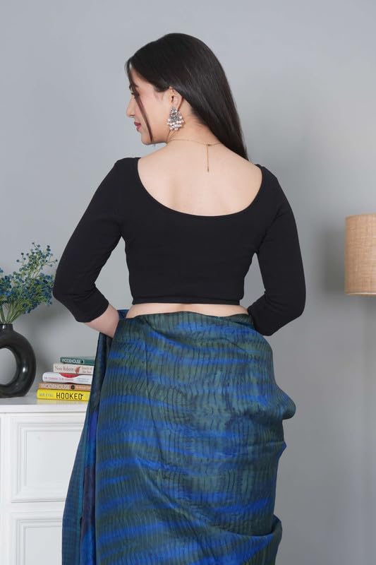 Image of Mlada V-Neck Stretchable Saree Blouse Top for Women | Slim Fit 3 /4th Sleeves Solid Cotton Blouses | Readymade Saree Blouses for Women Festive & Ethnic | Blouse Crop Top