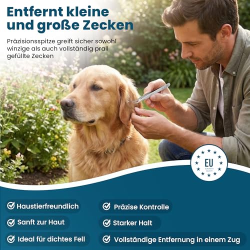 REMOS Zeckenzange Zeckenpinzette Edelstahl rostfrei mit gebogener Spitze für Menschen und Tiere