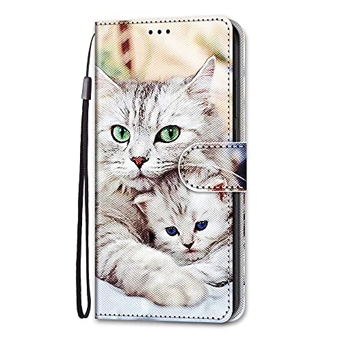 Nadoli Coque Wallet pour Samsung Galaxy M53 5G,Coloré Peint Mignonne Chat Portefeuille Cuir Fonction Stand et Fentes de Carte Coque Housse Etui