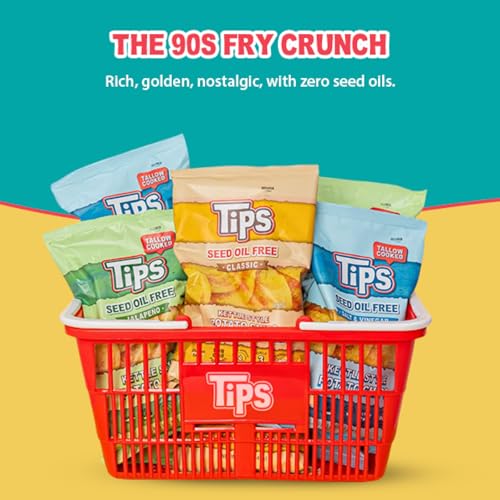 Image of TIPS Potato Chips - Snack Pack - Tallow Cooked - Seed Oil Free & Gluten Free - Kettle Style Potato Chips Made with Potatoes, Beef Tallow, and Sea Salt (5oz 4 Pack, Variety Pack)