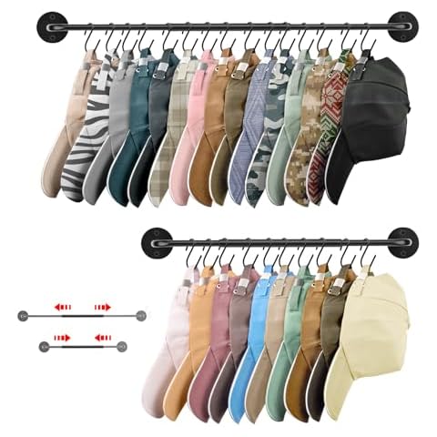 Yiiwinwy Hat Organizer,Retractable Hat Racks for Baseball Caps,Baseball Hat Storage Organizer,hat rack for wall,Set of 2 with 30 Hooks for Closet Door Bedroom Entryroom Laundry Cover