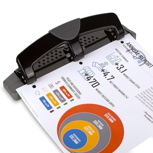 Image of Swingline 3 Hole Punch, 12 Sheet Capacity Three Hole Puncher 3 Ring, Paper Punch, SmartTouch Low Effort, Alignment Guide, Black & Silver (74134)