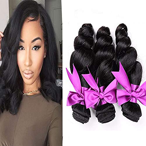 A2ZWIG 3 Bundles Brazilian Virgin Human Hair 300g Unprocessed Loose Wave Hair Extension(10 12 14 Inch)