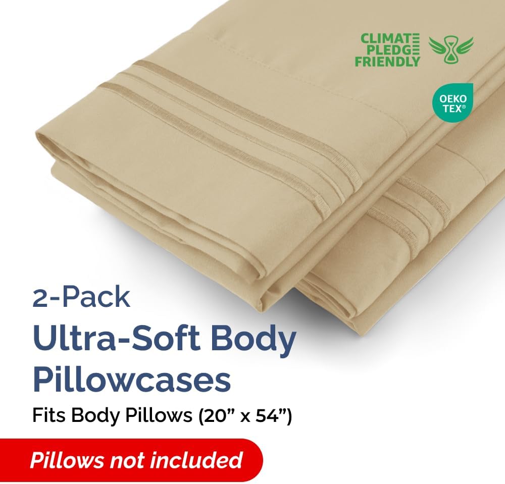 Body Pillowcases Set of 2-20x54 Long Body Pillow Case - Soft Body Pillow Cover for Sleeping & Side Sleepers - Comfy, Breathable, Wrinkle & Fade Free - Machine Washable w/Envelope Enclosure (Beige) - Image 2