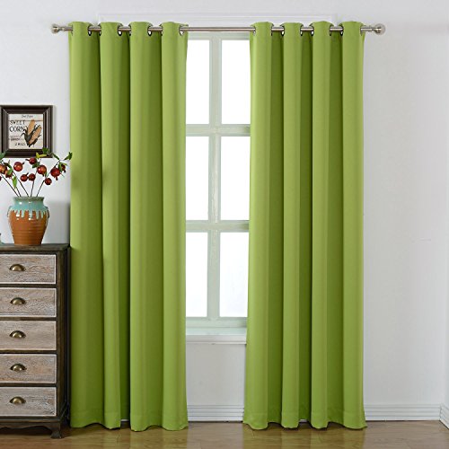 Sleep Well Blackout Curtains Toxic Free Energy Smart Thermal Insulated Grommet Top,Set Of 2 Panels With Bonus Tie Back (Apple Green, 52
