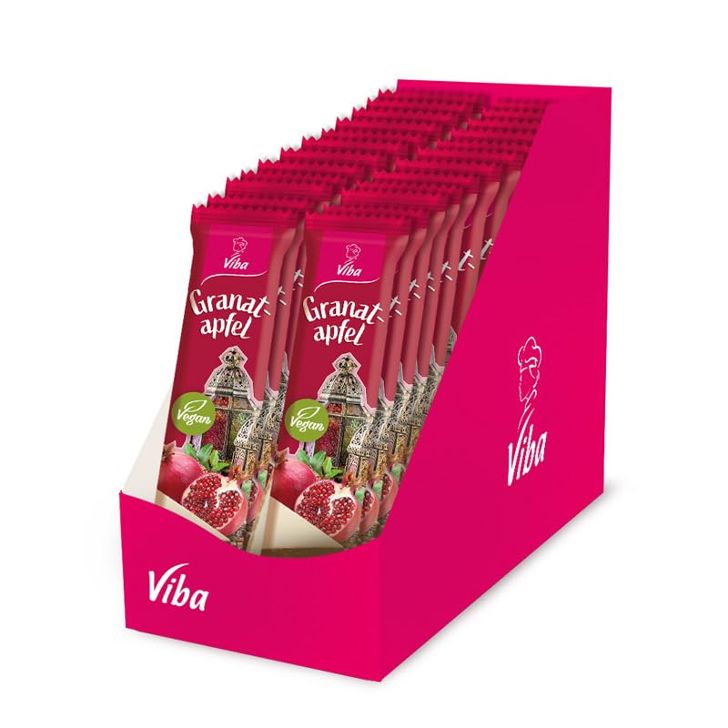 Viba Genussriegel Granatapfel, 24 x 35 g – Vorratspack Fruchtriegel mit Granatapfelsaftkonzentrat & Weinbeeren – Veganer Snack