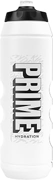 PRIME 32 oz White Graffiti Squeeze Sports Water Bottle, BPA Free, Dishwasher Safe, Easy-Grip Ergonomic Leakproof Design, Fast Hydration for Gym, Cycling, Running