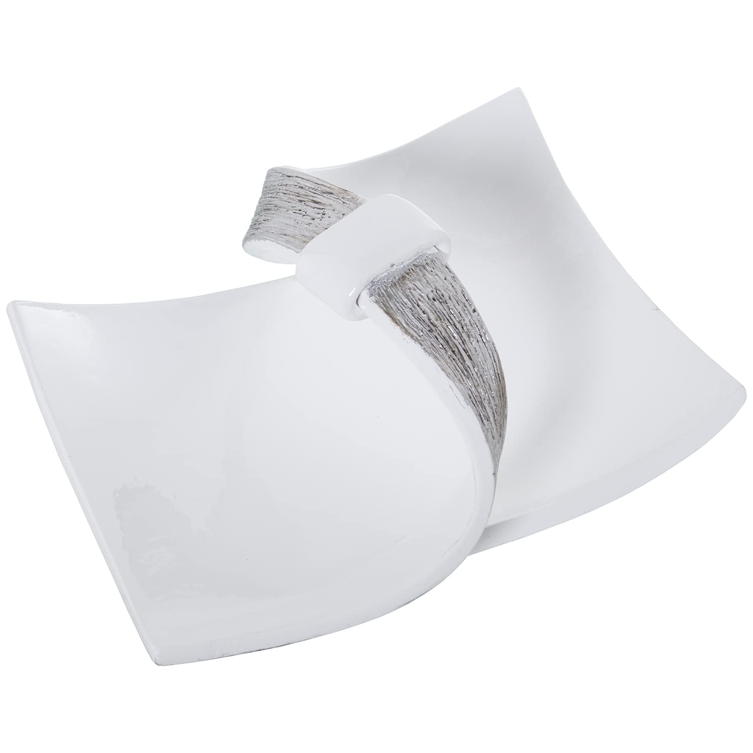 Coupe centre de table céramique blanc argent 31x29x15cm salon