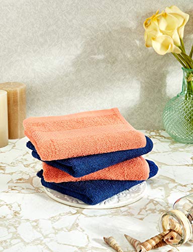 Image of Amazon Brand - Solimo 100% Cotton 2 Piece Bath Towel Set, 380 GSM (Brick Red, Mint Green) Cotton 4 Piece Hand Towel Set, 380 GSM (Twilight Blue, Coral Pink)