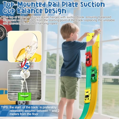 Flexible Race Car Track for Kids, Flex Track with 4 Small Race Cars,Rolls Up Portable Racetrack for Ages 3+, Compatible with H*t Wheels and DIEC*st 1/64th Cars (15FT-Green/Yellow) — view 3