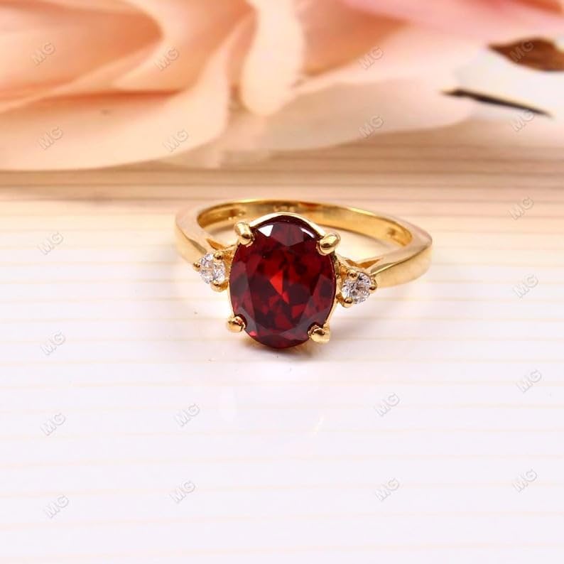 Natural Red Garnet Gemstone Rings for Women 925 Sterling Gold Plated Vintage Garnet Cluster Ring Bridal Promise Anniversary Birthday Gift for Her