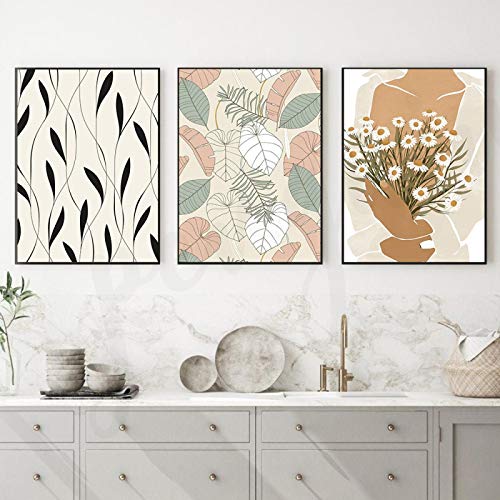 Art mural minimaliste feuilles et fleurs pour rafraîchir le décor de salon