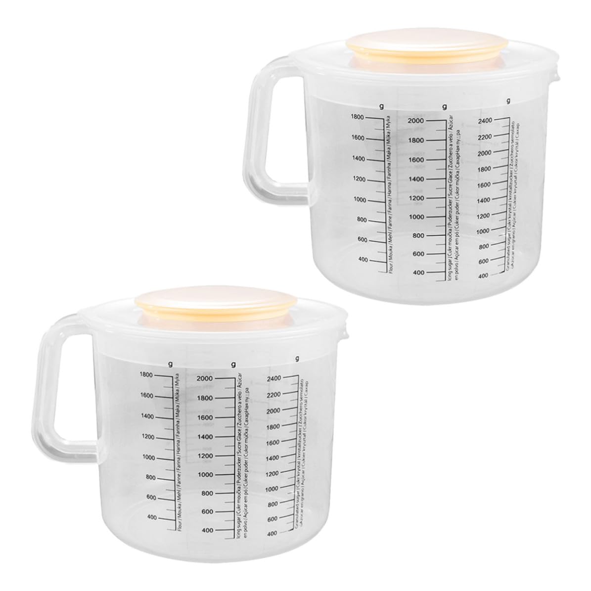 Holibanna Juego de 2 Jarras Medidoras de Plástico con Tapa y Capacidad de 2.5l para Hornear, con Marcadores Claros y Diseño de Gran Capacidad para Preparar Pasteles