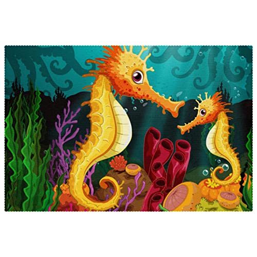 Set de table hippocampe lot de 6 lavable 30x45cm pour décoration de table