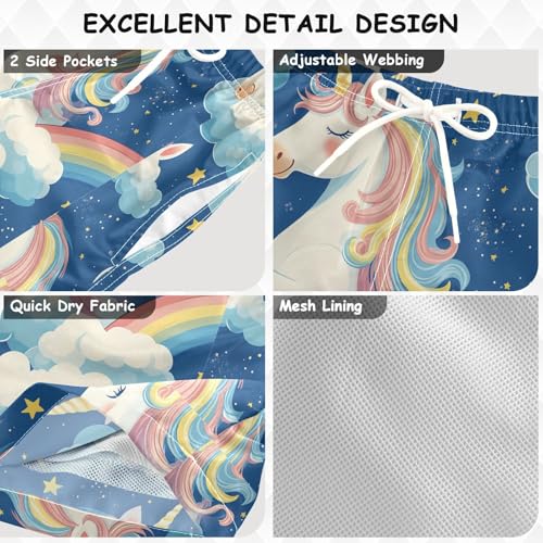 Pigsaly Boys Swim Trunks Colorful Happy Unicorns Rainbow Boys Board Shorts Swimsuit Swimwear Summer Bathing Suit 4T3
