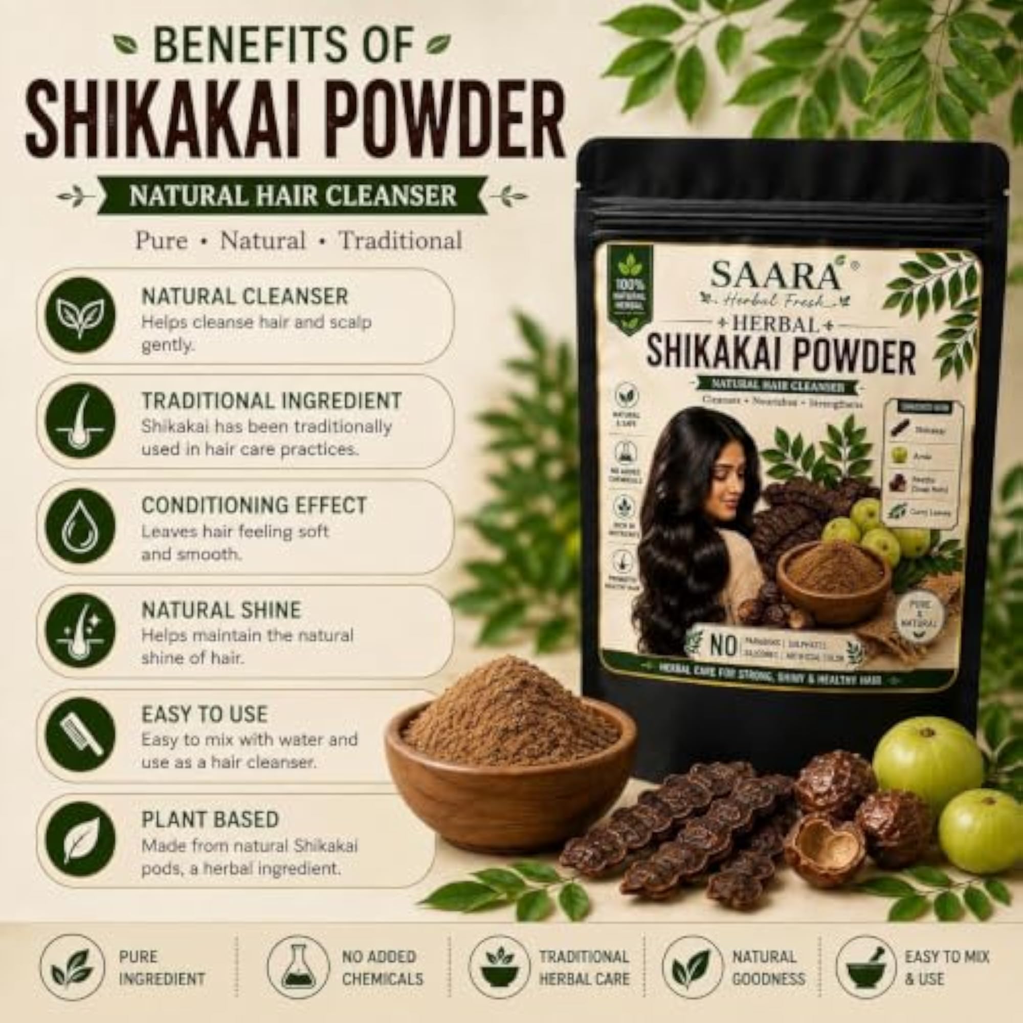 Shikakai Powder, Natural Hair Cleanser, 100g