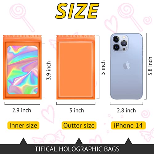 TIFICAL 100 PCS Holographic Bags for Lashes, Press On Nails, Candy, Small Baggies Sample Bag Smell Proof Packaging Bag for Jewelry, Resealable Bags for Small Business, Food Storage Bags - Thumbnail 2
