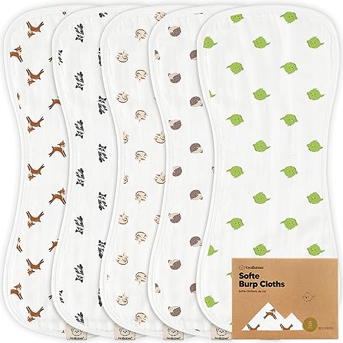5-Pack Muslin Baby Burp Cloths - Organic White Bamboo Cotton Burp Cloth - Burp Rags - Neutral Burp Clothes for Baby Boy, Girl, Newborn, Unisex - Large Absorbent Muslin Burp Cloths (KeaFriends)