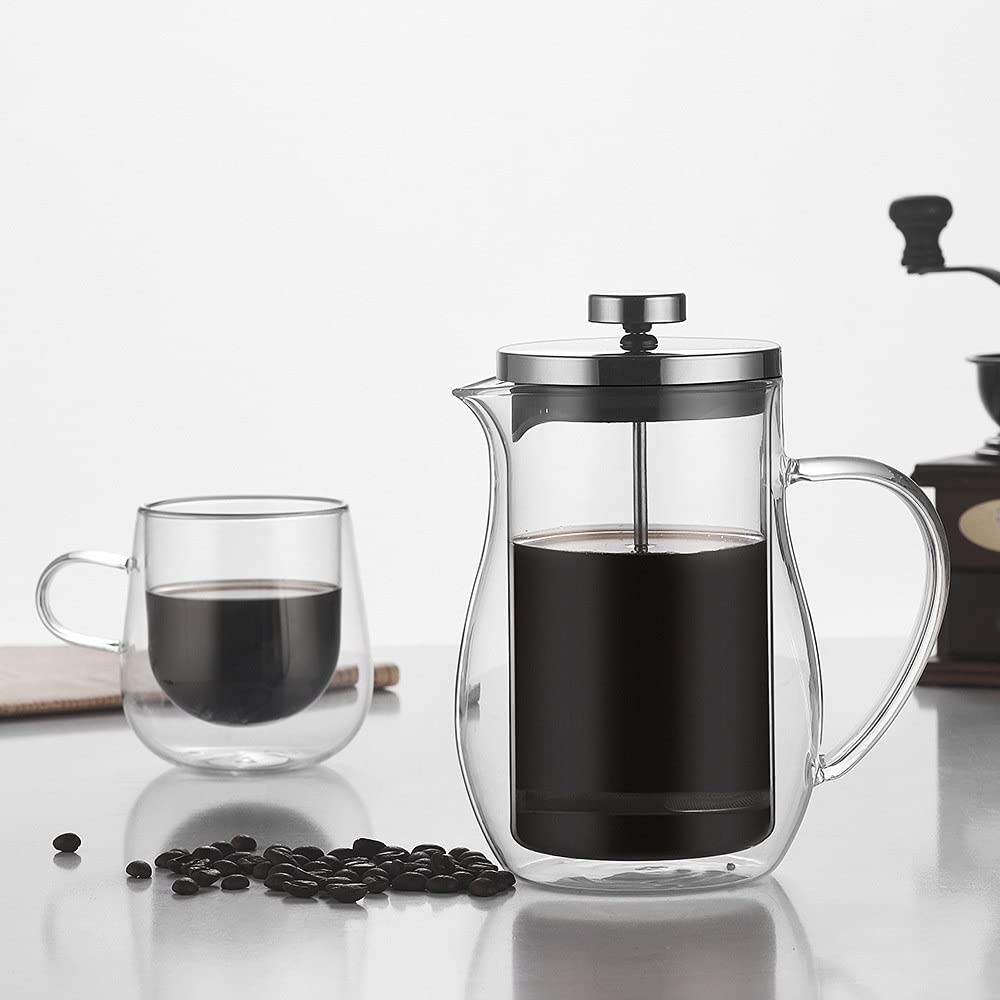 Olla de Prensa Francesa Filtro de máquina de café con Aislamiento de Vidrio Doble Cafetera para el hogar y la Oficina Olla de Prensa Francesa fácil de Limpiar y Usar (Color : Clear, Size : 350ML) (T