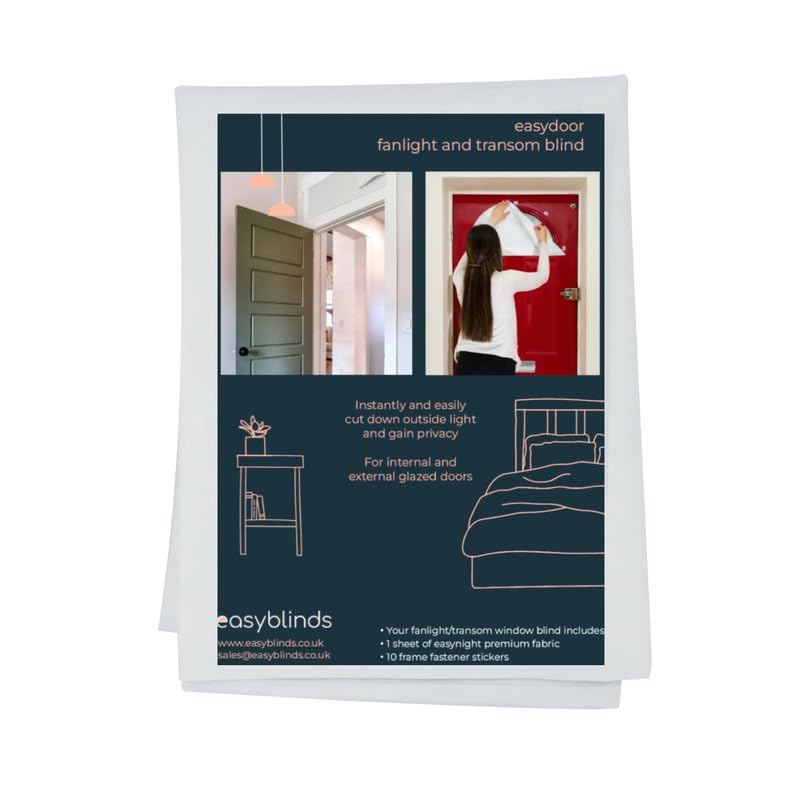 Easyblinds Easydoor blind for Transom and Fanlight windows, quick fix instant blind, self-adhesive attachments, cut to size and shape as required, White, 90x45cm — image 1