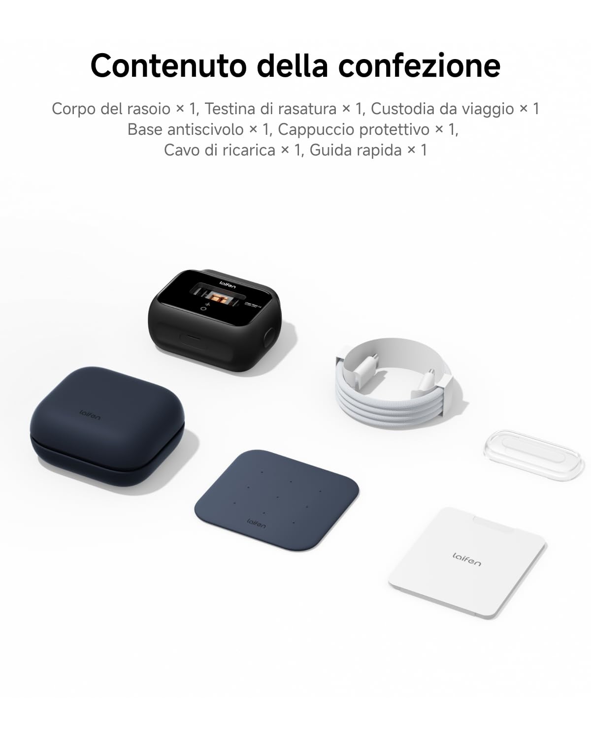 Laifen P3 Bundle Rasoio Elettrico a Lamina a 3 Lame con Accessori, Nero | Motori Lineari 2×12.000 Tagli/min., Rasatura a Secco e a Umido, Lamina 0,055 mm, Batteria 100 min, USB-C, IPX7