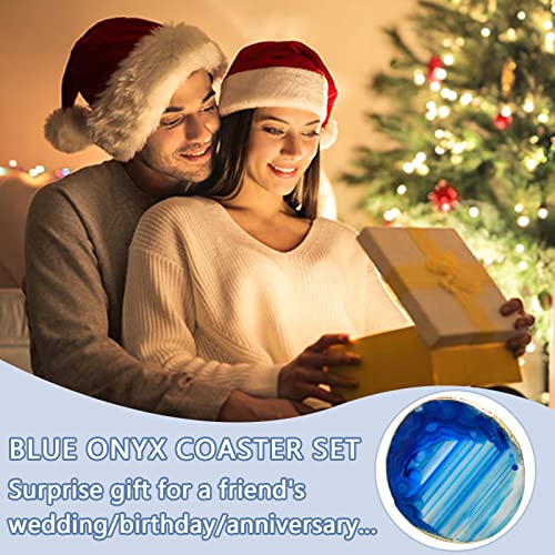 Nuoditos Blue 3.5-4" Agate Coasters Set Of 4, Geode Coasters, Agate Coasters, Spar Coasters, Crystal Coasters For Home Decor, Gift, Coffee Table，Coasters For Drinks #TOP5