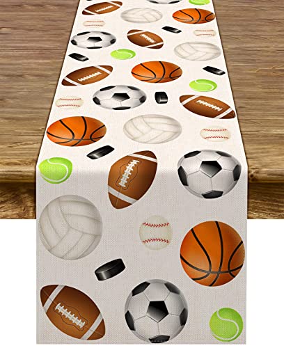 Linen Sports Ball Table Runner All Star Boy Happy Birthday