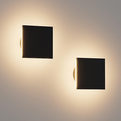 Paquete de 2 lámparas LED de pared para interiores y exteriores, aplique de pared moderno, mini aplique de pared negro, luces de pared modernas para