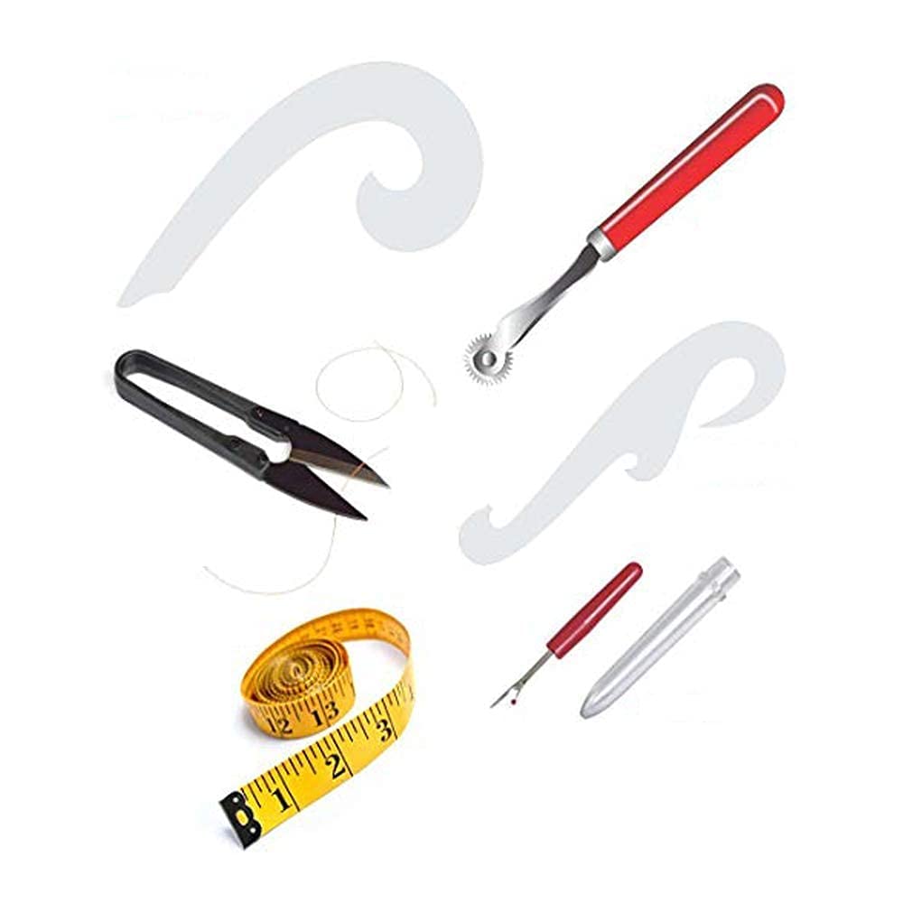 NTGS Seam Ripper, Tracing Wheel, 6 Scale, French Curve, Cutter, Sewing Tape Tailoring Kit Items, Set of 6; Multicolour