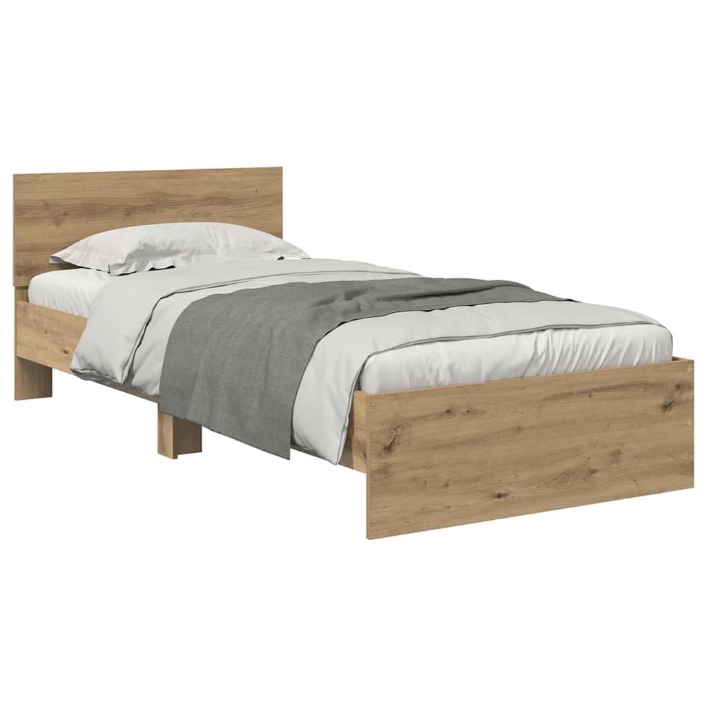 vidaXL Estructura de Cama con Tiras LED Roble Artisan 90 x 190 cm